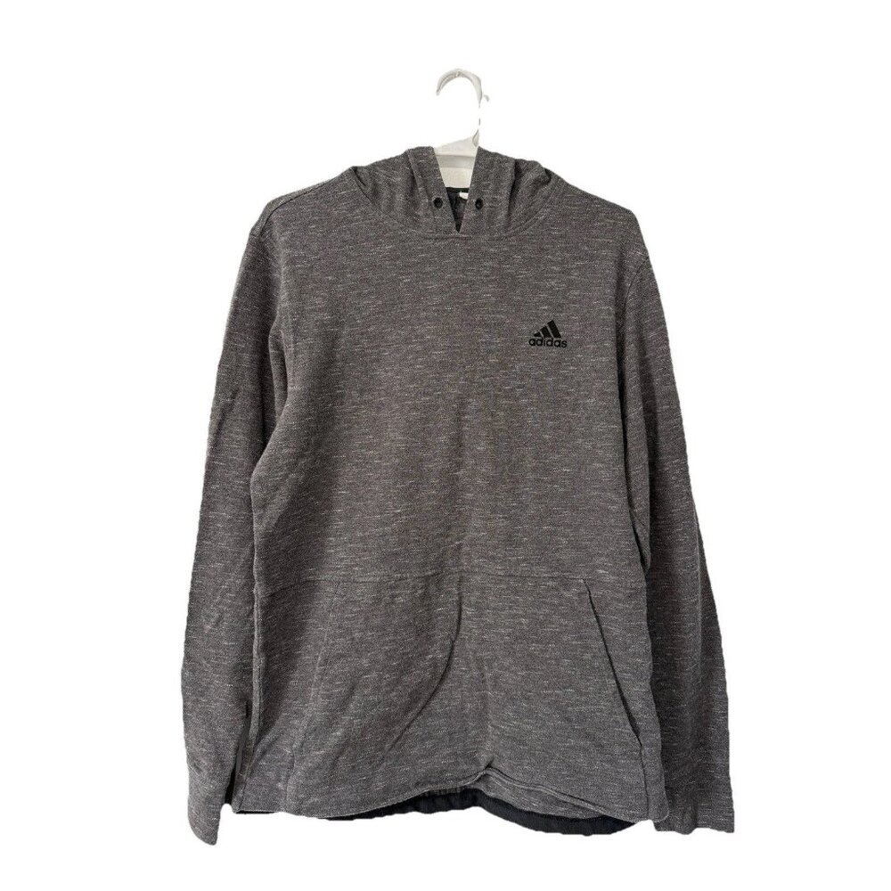 Adidas Hoodie Sweatshirt Mens Medium Pullover Sleeve Spellout Gray Three Stripes